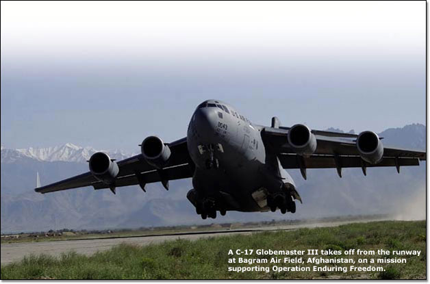 C-17 Globemaster III takes off from the runway