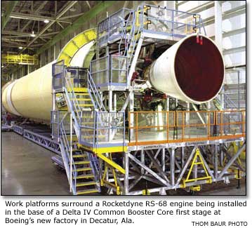 Rocketdyne RS-68 engine being installed