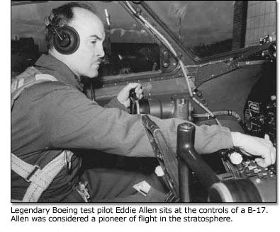 Eddie Allen sits at the controls of a B-17