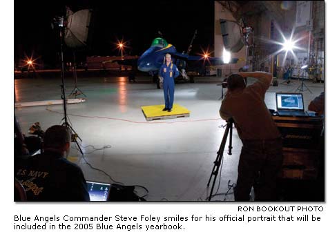 Blue Angels Commander Steve Foley smiles for his offcial portrait.