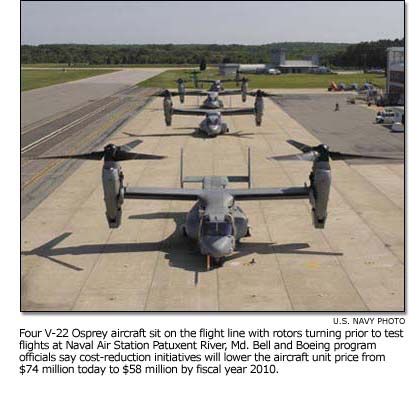 Four V-22 Osprey aircraft