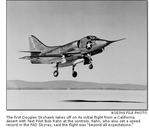 The first Douglas Skyhawk takes off on its initial flight