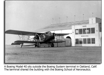 A Boeing Model 40 sits outside the Boeing System terminal in Oakland, Calif.