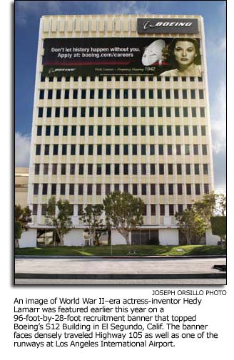 Hedy Lamarr banner on Boeing building