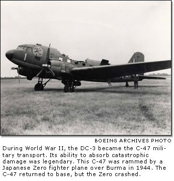 This C-47 was rammed by a Japanese Zero fighter plane over Burma in 1944.