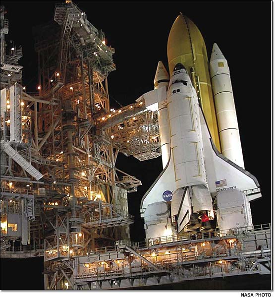 The Space Shuttle Discovery on Launch Pad 39B at Kennedy Space Center, Fla.