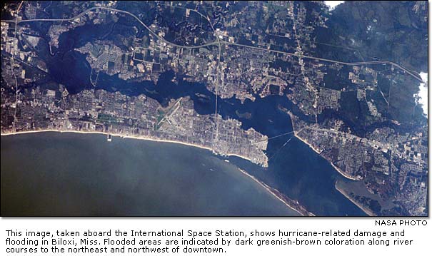 Aerial view of flood damage in Biloxi, Miss.