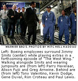 Boeing employees surround Jimmy Smits