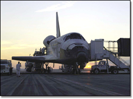 Space
Shuttle Discovery rests on the runway at Edwards Air Force Base