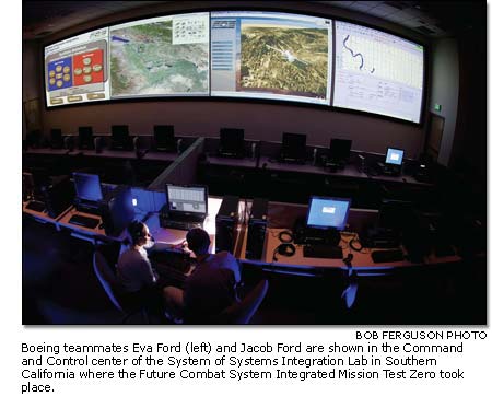 Eva Ford and Jacob Ford are shown in the Command and Control center of the System of Systems Integration Lab