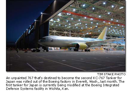 the second KC-767 Tanker for Japan rolling out of the Boeing factory in Everett, Wash.